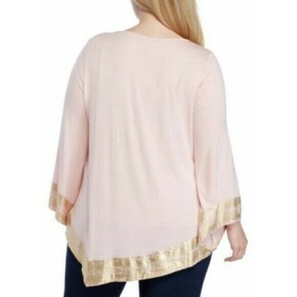 𝅺new Directions Pink Asymmetrical Foil Trim Jersey Tunic Top Plus Size 0X NWT - Picture 4 of 8